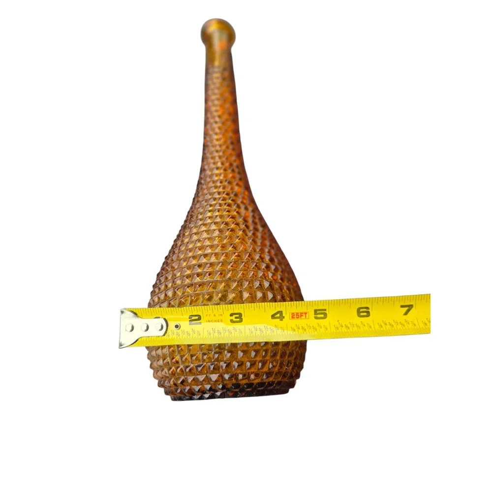 Amber Glass Genie Bottle Vase Diamond Point Hobnail Mid Century Modern 16in